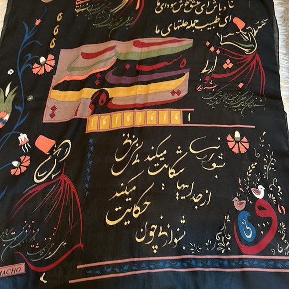 Macho Black Multicolored Abstract & Nature Turkish Print Wrap or Scarf - Picture 6 of 11